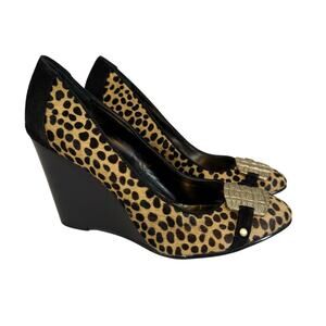 Falchi By Falchi Louise Pump size 7.5 Tan Black Suede Leopard Slip On Wedge Heel